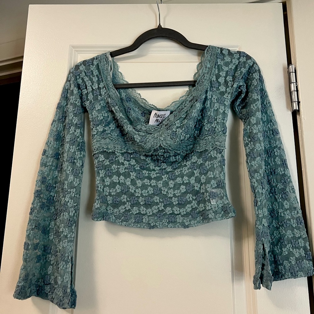 Princess Polly Blue flowers off the shoulder top